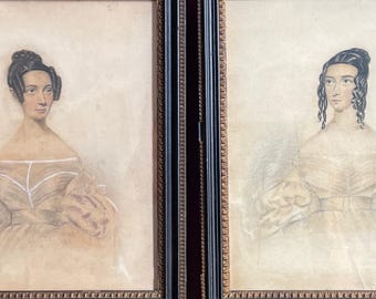 A Pair of Antique Watercolour Portraits of Two Sisters with a hint to how Victorians viewed Family Hierarchy