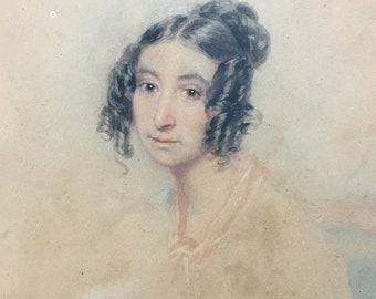 Victorian Portrait Painting, Young Woman with Ringlets, Circa 1850