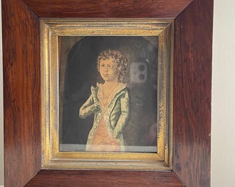 Antique Watercolor Portrait Painting of a Young Boy, Framed, Circa 1805