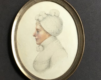 Truly Exquisite Georgian Miniature on Card of a woman in a resplendent Turban