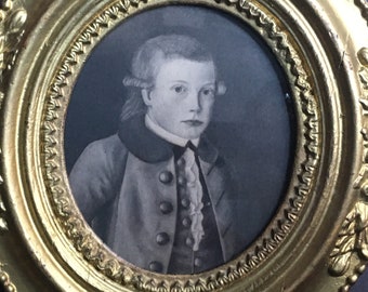 Georgian Boy Portrait, Monochrome Graphite & Wash, Gilt Gesso Frame, c.1780
