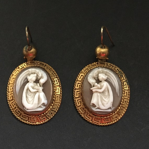 Wonderful Pair of Victorian Pinchbeck Cameo Earrings Each Portraying Hebe