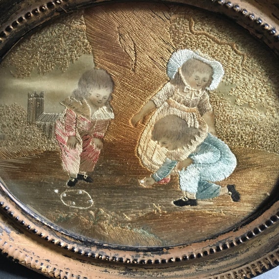 Just The Sweetest Georgian Needlework I ever Did See of Children Playing The Simple Game of Marbles