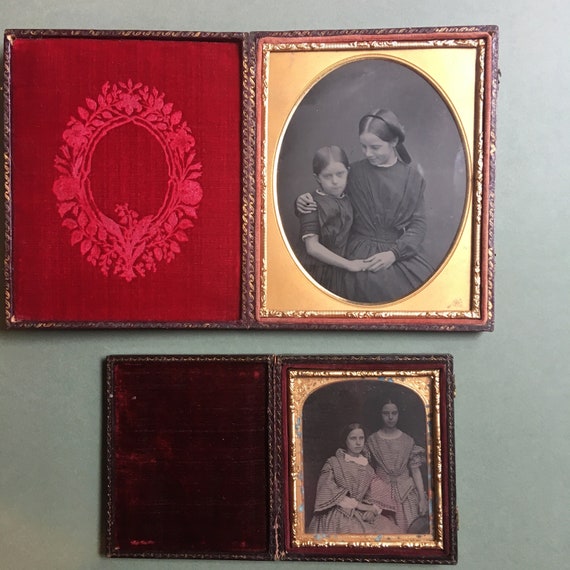 Two Ambrotypes One Half Plate, One Quarter Plate, Capturing the Same Two Sisters from Girls to Young Women?