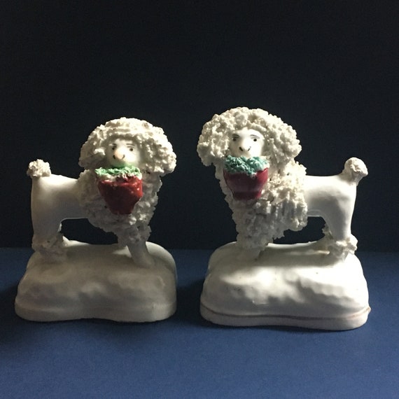 Those Faces! Antique Miniature Staffordshire Poodles Bearing Gifts