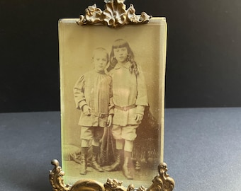 Art Nouveau French Brass Photo Frame with Antique CDV Card