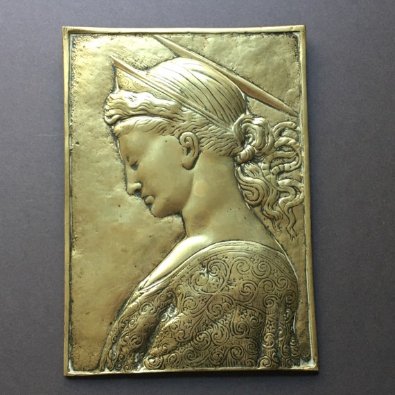 Saint Cecilia after Donatello Brass Plaque circa 1900
