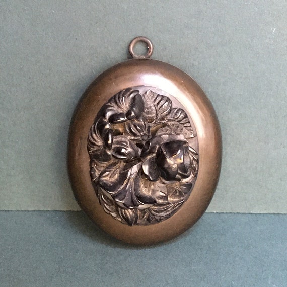 Beautiful Victorian Vulcanite Locket with Floral Spray