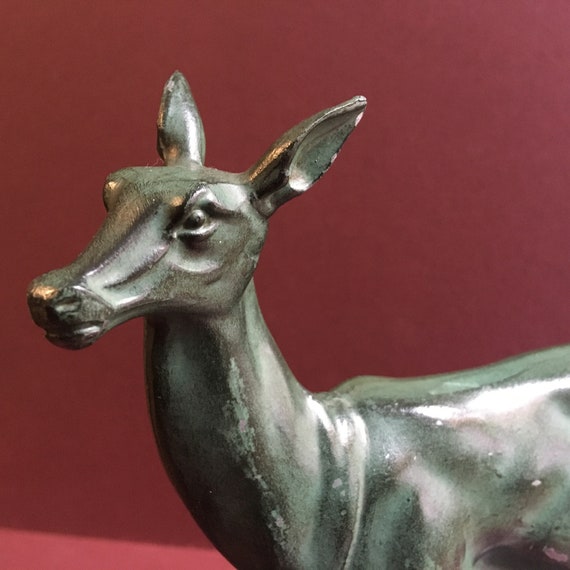 Wonderful Small French Art Deco Spelter Sculpture of a Young Doe at Pause but with ears Alert