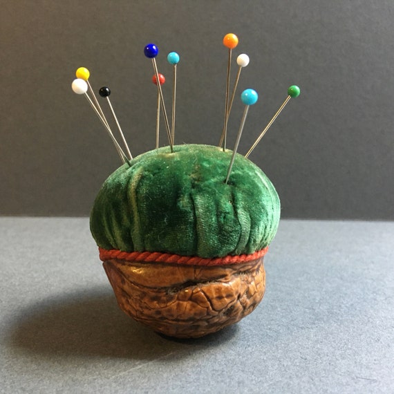 Darling Little Edwardian Pincushion made from the Shell of a Walnut