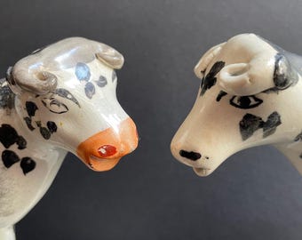 Pair of Whimsical Antique Cow Creamers each with their own Milk Maid.