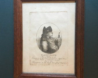 Antique Framed Etching of Harry Rowe, a Man with quite a Story