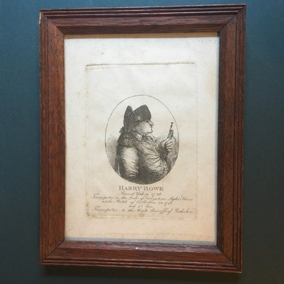 Antique Framed Etching of Harry Rowe, a Man with quite a Story