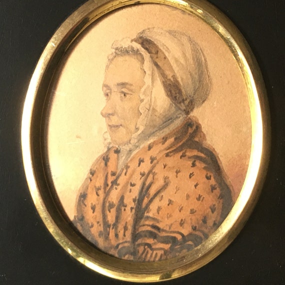 Albin Roberts Burt Touching Miniature Portrait of a kindly faced Lady Signed with Artist's Trade Hanger