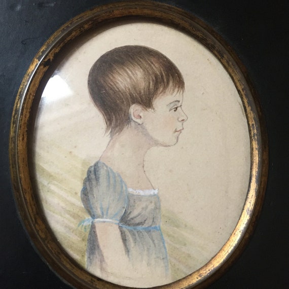 A Face to make your heart melt with a backing that intrigues - Antique Miniature Portrait on Card