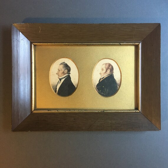 Two Victorian Miniature Portraits of the two most wonderful looking Gentlemen Framed as One