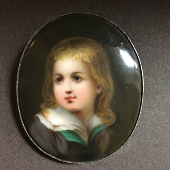 Wonderful Large Antique Porcelain Portrait Brooch