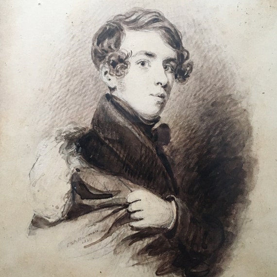 Wonderful Antique Georgian Watercolour Portrait of a Young Gentleman Who Knows How to Strike a Pose