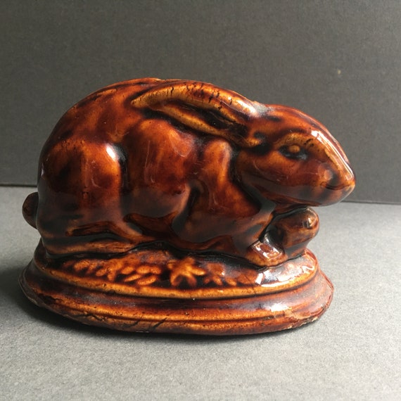 Darling Victorian Staffordshire Rabbit Money Box Covered in a wonderful Treacle Coloured Glaze