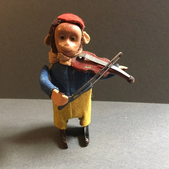 One Very Talented Monkey.  Wonderful Working Vintage Wind-up Schuco Monkey playing his Violin