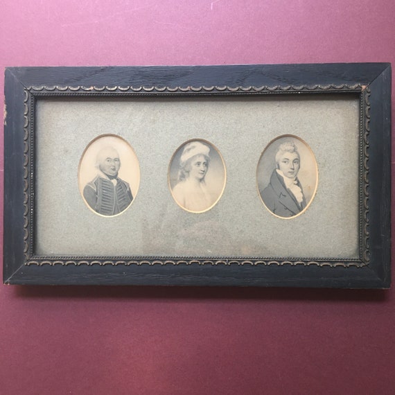 The Wilson Family - Three Miniatures of Father, Mother and Son Framed as One