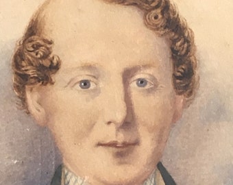 Victorian Watercolor Portrait Paintings, Framed Pair, Circa 1850