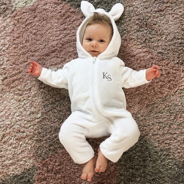 Bunny Rabbit Traje personalizado para bebés/niños pequeños. Iniciales todo en uno Niño pequeño, recién nacido, lindo, bodysuit, parodia, divertido, humor, ropa de bebé, bebé