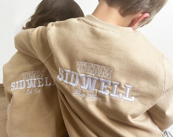 Sibling Team Personalised Embroidered Sweatshirt Sweater Baby Children Personalised Customisable Big Brother Little Sister Matching Twinning