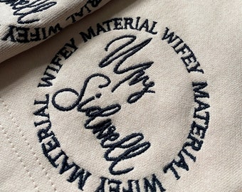 WIFEY MATERIAL Shorts Embroidered. Personalised Mrs to Miss Joggers Just Married Jumper Cute Personalised Bachelorette Wedding Hen Do Gift