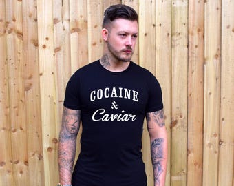 Cocaine & Caviar T-Shirt. Funny, Humour, Rude, Fashion Top, Drugs, High Life, Live your Life, Spoof, Rock and Roll, Drugs
