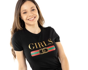 GIRLS Women's T-Shirt. Black TUMBLR Fashion Top Slogan Casual Gifts for Her Feminism Cute Feminist Girls Empower Women Sassy