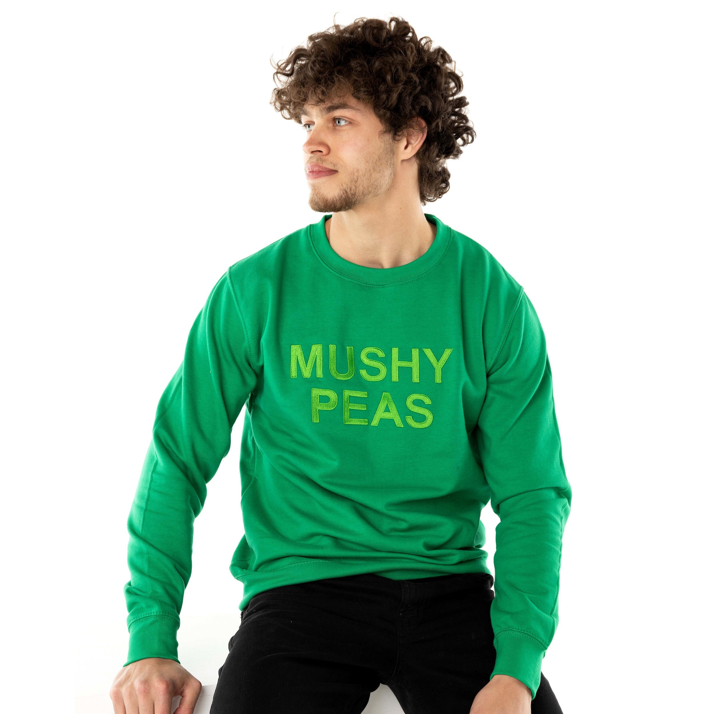 Mushy Peas Unisex Embroidered Sweatshirt. Hoodie, Jumper, Cute, Funny, Humour, Novelty, Food Lover, Fish & Chips