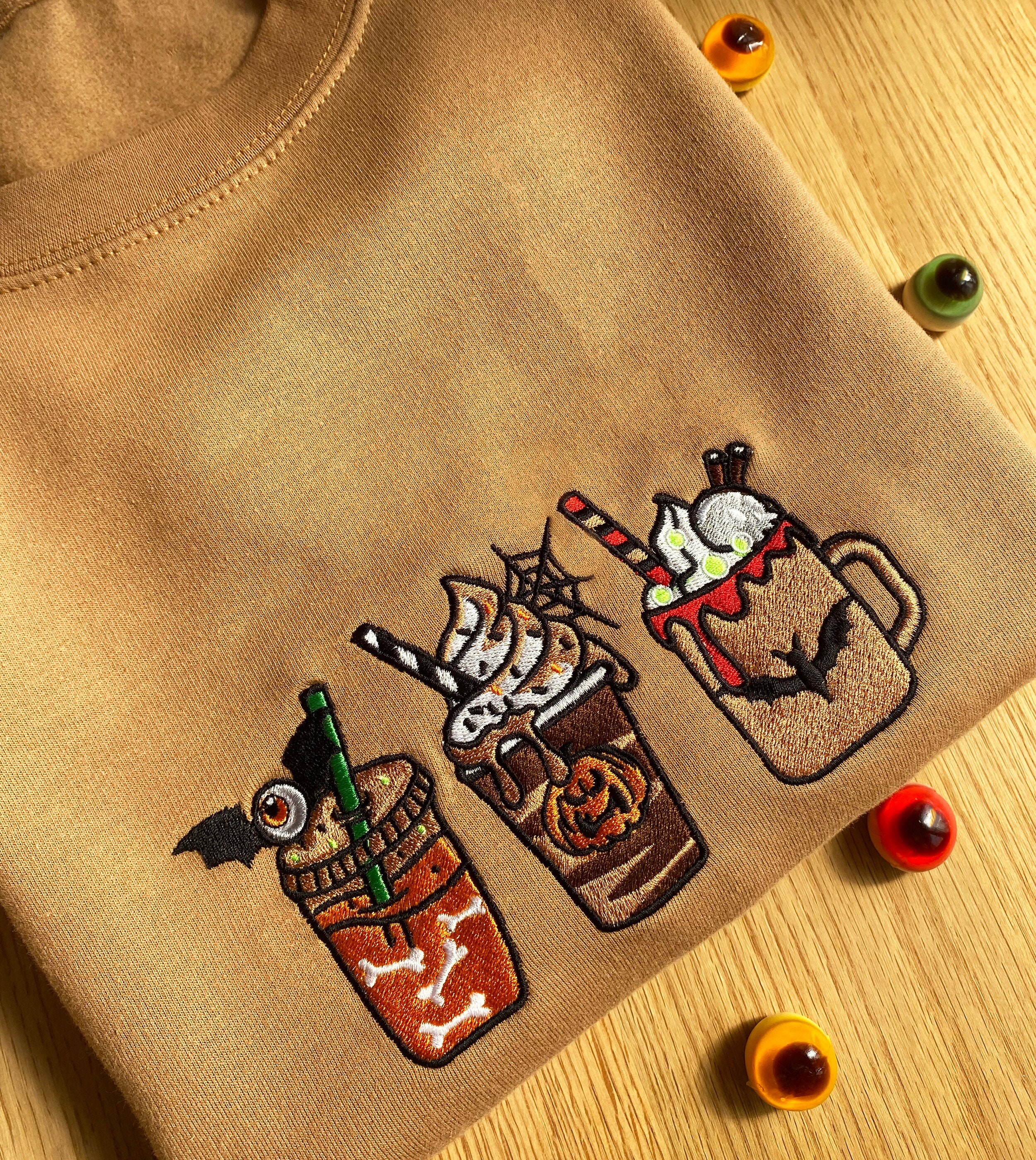 Halloween Tipple Unisex Embroidered Sweater. Sweatshirt Hoodie Jumper Hallows Eve Junkie Foodie Spooky Season Skull Bat Fall Autumn Costume