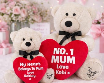 Personalised Mums Teddy. Plush Bear Mothers Day Mom Gift Birthday Special Occasion Customised Present Christmas Mothers Day