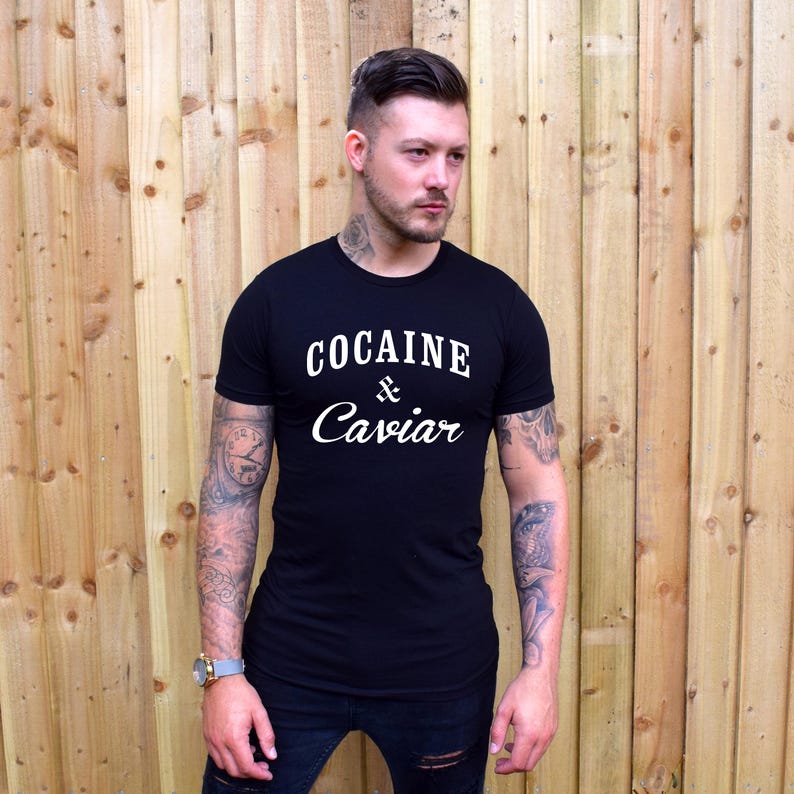Cocaine & Caviar T-Shirt. Funny, Humour, Rude, Fashion Top, Drugs, High Life, Live your Life, Spoof, Rock and Roll, Drugs image 1