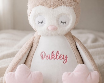 Oso de peluche búho bordado, regalo de peluche personalizado para bebé