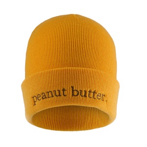 Peanut Butter Beanie. Unisex Embroidered PBJ Foodie Cute Novelty Winter Essential Jelly Jam Food Junkie PBJT Hat Cosy Warm Toasty