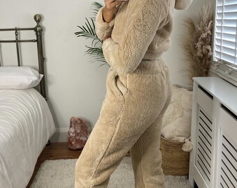 Women's Teddy Fleece Cropped Hoodie Bear Lounge