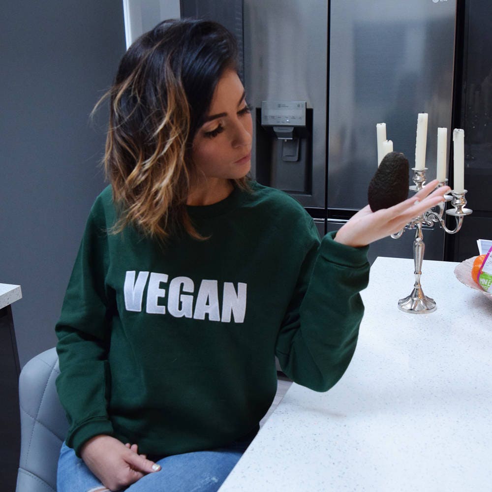 Vegan Unisex Embroidered Sweater. Sweatshirt, Hoodie, Jumper, Vegetarian, Novelty, Avocado, Food Junkie, Foodie Cruelty Free Veggie