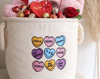 Geborduurd valentijnsmandje. Cadeau voor stellen Gepersonaliseerde mand Boo Love Tote Aangepaste volwassenen Valentijnsdag Emmercadeau voor kinderen