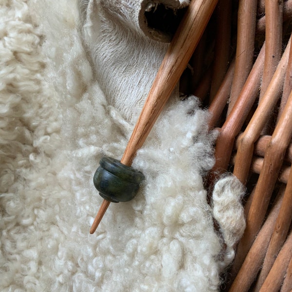 Hand Turned Soapstone Spindle Whorl in Sea Green, 9.7 g