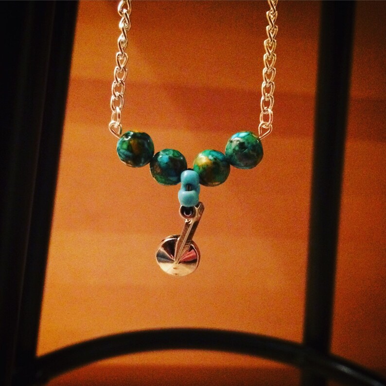 Upcycled key necklace with teal speckled beads Etsy