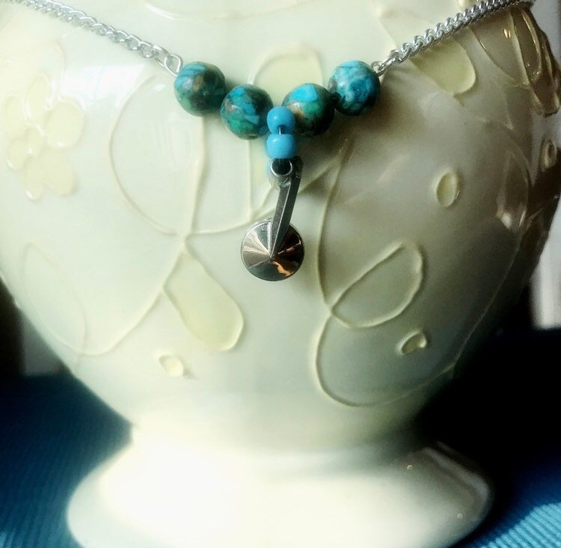 Upcycled key necklace with teal speckled beads Etsy