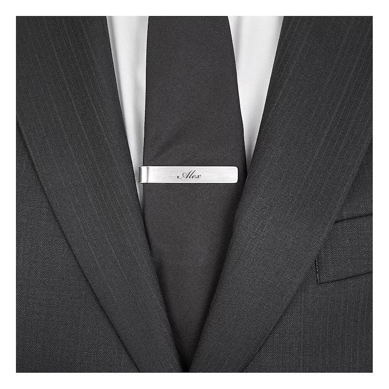 Personalized Tie Clip for Men. Bar Clasp Tie Clip Custom Engraved