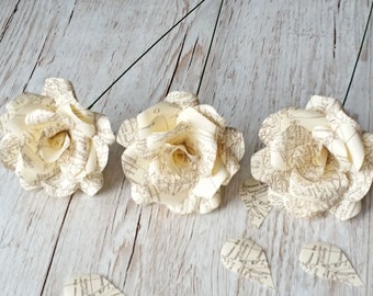 Vintage Map Paper Roses: Handmade Bouquet, Wedding Decor - Set of 3