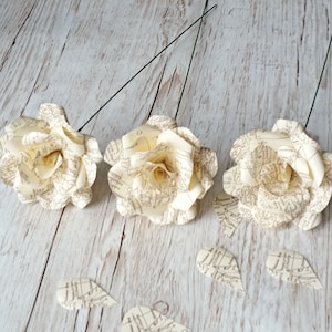 3 x roses vintage, fleurs en papier, bouquet, roses en papier - Belle idée cadeau, fleurs de mariage ou décoration d'intérieur