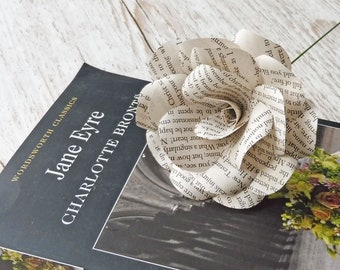 Jane Eyre Book Page Paper Flower Rose - handmade flower, Charlotte Bronte