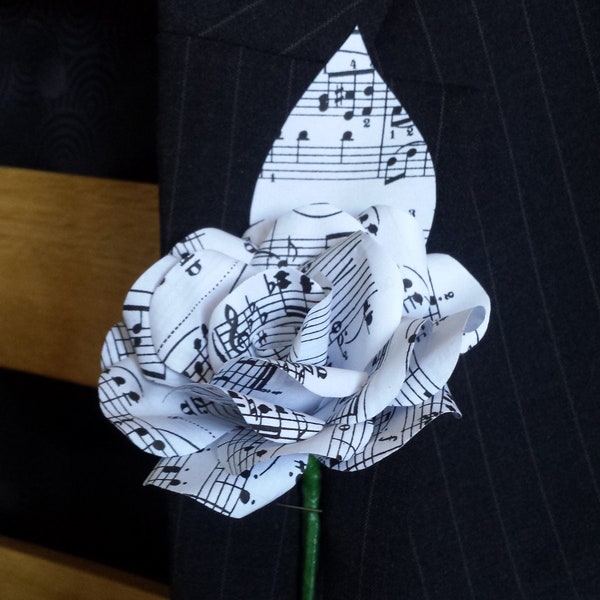 Music Buttonhole / Boutonnière, Sheet Music Flowers, Wedding Flowers, Handmade Paper Flowers, Themed Wedding, Music Paper Flower Roses