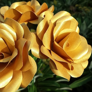 3 x Gold Christmas Paper Flowers, Handmade Paper Roses - Christmas Decorations - Table Decorations