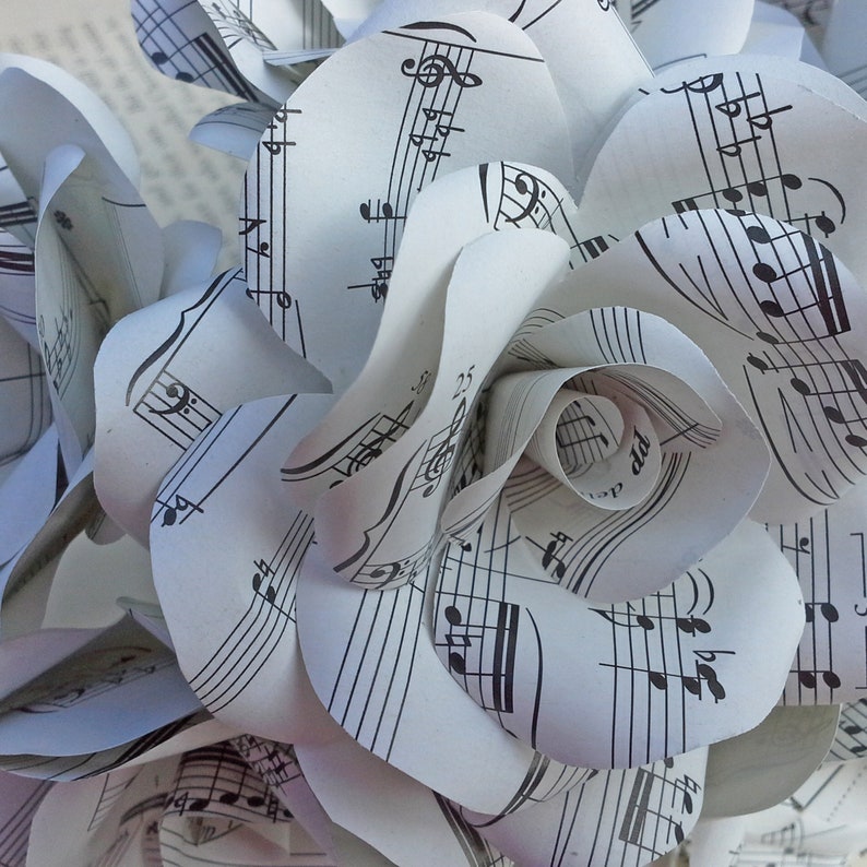 6 X Sheet Music Paper Roses Paper Flowers Roses Handmade Etsy